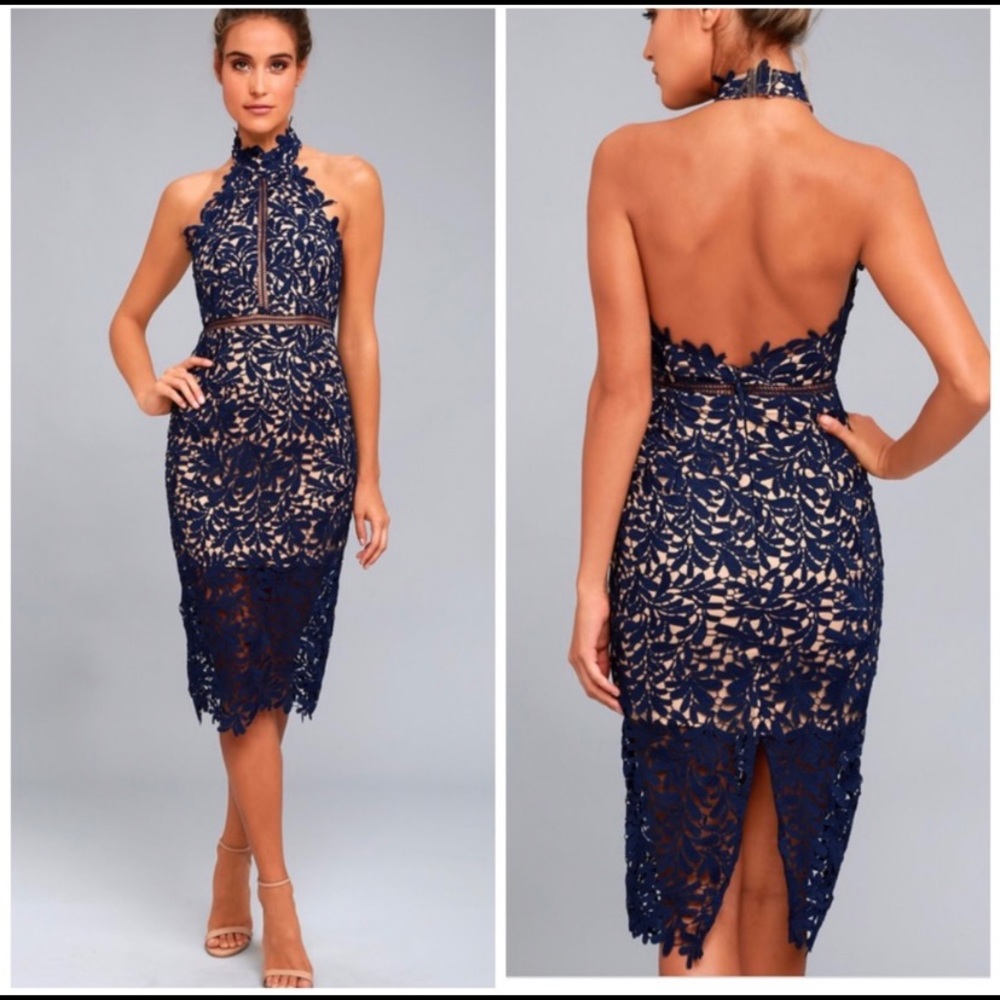 Divine Destiny Navy Blie Midi Dress Size L NWT